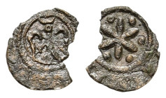 Italy, Kingdom of Sicily. Frederick II (1197-1250). Æ Denaro (10,3mm, 0.16g). Palermo-Messina. Eagle / Six-pointed star with pellets. MEC 14, 501; Spa...