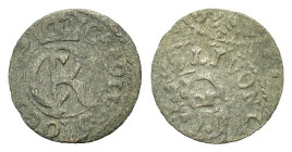 Sweden. Swedish occupation, Inflants' shilling of Christina, 1647. Æ Solidus (14,8mm, 0.41g ). Crowned royal monogram 'C'. R/ SOLIDVS LIVONIAE. Mrow. ...