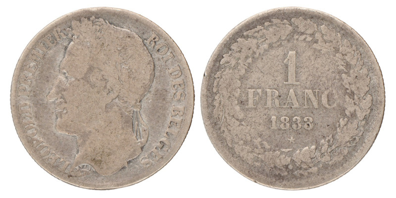 Belgium. Leopold I. 1 Franc. 1833.
M. 22. 4,77 g. F.