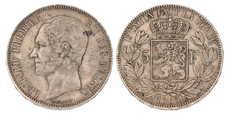 Belgium. Leopold I. 5 Francs. 1865.
25,1 g. VF.