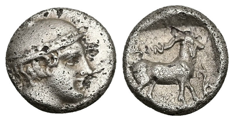 Thrace, Ainos, AR Diobol. 1.25 g 10.42 mm. Circa 427/6-425/4 BC. 
Obv: Head of H...