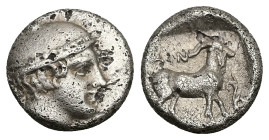 Thrace, Ainos, AR Diobol. 1.25 g 10.42 mm. Circa 427/6-425/4 BC. 
Obv: Head of Hermes right, wearing petasos.
Rev: AIN. Goat standing right; tendril t...