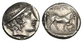 Thrace, Ainos. AR Tetrobol, 2.69 g 14.42 mm. Circa 408-406 BC.
Obv: Head of Hermes right, wearing petasos.
Rev: AINI, Goat standing right, raising for...