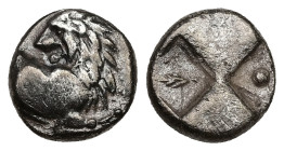 Thrace, Chersonesos. AR Hemidrachm, 2.00 g 11.63 mm. Circa 386-338 BC. 
Obv: Forepart of lion right, head left.
Rev: Quadripartite incuse square with ...