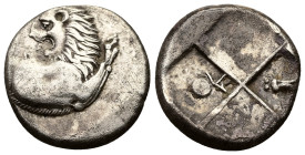 Thrace, Chersonesos. AR Hemidrachm, 2.32 g 13.08 mm. Circa 386-338 BC. 
Obv: Forepart of lion right, head left.
Rev: Quadripartite incuse square with ...