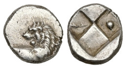 Thrace, Chersonesos. AR Hemidrachm, 2.33 g 13.38 mm. Circa 386-338 BC.
Obv: Forepart of lion right, head reverted.
Rev: Quadripartite incuse square wi...