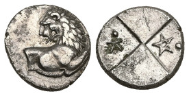 Thrace, Chersonesos. AR Hemidrachm, 2.29 g 14.17 mm. Circa 386-338 BC.
Obv: Forepart of lion right, head left.
Rev: Quadripartite incuse square with a...