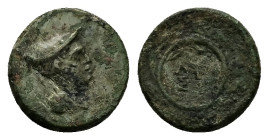 Thrace, Lysimacheia. AE, 1.37 g 11.42 mm. Circa 3rd-2nd centuries BC.
Obv: Bust of Hermes right, wearing petasos.
Rev: ΛY / ΣI, Legend in two lines wi...