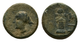 Thrace, Sestos. AE, 1.55 g - 10.08 mm. Circa 3rd Century BC.
Obv: Female head left, hair in a sphendone.
Rev: ΣH, herm facing.
Ref: Fritze, Sestos. Di...