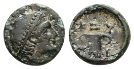 Thrace, Kypsela. AE, 1.82 g - 13.07 mm. Circa 420-380 BC.
Obv.: Head of Hermes, right, wearing petasos with dotted brim.
Rev.: Κ-Υ / Ψ-Ε; Cotyle; abov...