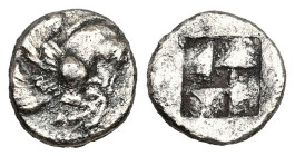 Thraco-Macedonian Region, uncertain mint. AR Diobol, 1.32 g 12.12 mm. Mid-late 5th century BC.
Obv: Forepart of Pegasos to right, within dotted border...