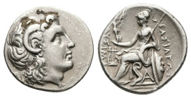 Kings of Thrace (Macedonian). Lysimachos, AR Drachm, 4.20 g 18.57 mm. 305-281 BC. Ephesos.
Obv: Diademed head of the deified Alexander right, wearing ...