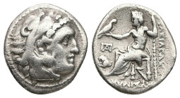 Kings of Thrace (Macedonian). Lysimachos, 305-281 BC. AR Drachm, 3.98 g 18.35 mm, with the types of Alexander III of Macedon, Lampsakos, Circa 299/8-2...