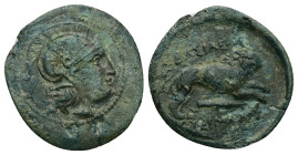Kings of Thrace, (Macedonian). Lysimachos, Ae. 3.93 g 23.25 mm. Lysimacheia, 305-281 BC.
Obv: Helmeted head of Athena right.
Obv: ΒΑΣΙΛΕΩΣ / ΛΥΣΙΜΑΧΟΥ...