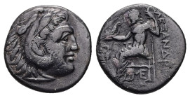 Kings of Macedon, Alexander III 'the Great'. AR Drachm, 3.93 g 17.17 mm. 336-323 BC. Lampsakos.
Obv: Head of Herakles right, wearing lion skin.
Rev: A...