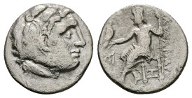 Kings of Macedon, Alexander III 'the Great', AR Drachm, 3.84 g 17.76 mm. 336-323 BC. Abydos.
Obv: Head of Herakles right, wearing lion skin.
Rev: AΛΕΞ...
