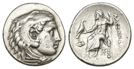 Kings of Macedon, Alexander III 'the Great', AR Drachm, 3.84 g 18.62 mm. 336-323 BC. Abydos.
Obv: Head of Herakles right, wearing lion skin.
Rev: AΛEΞ...
