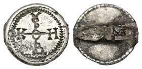 AR Early Byzantine ring bezel (AD 5th-6th centuries)
Obv: Cruciform invocative monogram (type VIII): Κύριε βοήθει (Lord, help). Wreath border.
Rev: Bl...