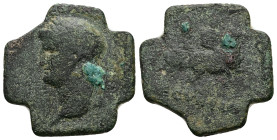 AE Eastern Mediterranean/Aegean. Four-nomismata weight. AD 4th-6th centuries. AE. 16.56 g. 29.45 mm.
Made from a Roman coin (Roma, Lugdunum. Nero, AD...
