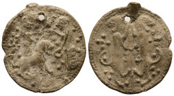 PB Historically very important and rare (late 7th-6th century BC)
Obv: On the left, a goddess standing on a lion, r.; another goddess standing in fro...