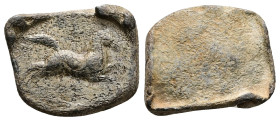 PB Asia Minor. Roman provincial square tessera (AD 2nd-3rd centuries)
Obv: Horse galloping, r.
Rev: Blank.
Weight: 7.04 g.
Diameter: 21.61 mm.