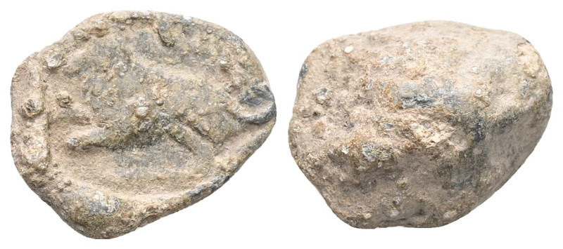 PB Roman imperial seal (AD 1st–3rd centuries)
Obv: Ram, left.
Rev: Blank.
Wei...