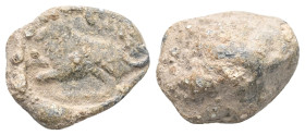 PB Roman imperial seal (AD 1st–3rd centuries)
Obv: Ram, left.
Rev: Blank.
Weight: 7.90 g.
Diameter: 18.76 mm.