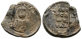 PB Byzantine lead seal of N., imperial spatharokandidatos (AD 10th-11th centuries)
Obv: Bust of a Saint, holding long cross over his left shoulder. Il...