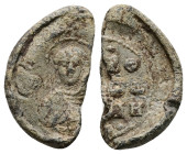PB Byzantine seal of Michael (AD 11th century)
Obv: Bust of a beardless military saint (likely St Demetrios) holding a spear over his right shoulder. ...