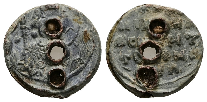 PB Byzantine lead seal of Michael asekretis (AD 11th century)
Obv: Bust of the A...