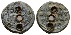 PB Byzantine lead seal of Michael asekretis (AD 11th century)
Obv: Bust of the Archangel Michael holding the sceptre and globus. Sigla at left and rig...