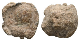 PB Roman conical seal (AD 1st-3rd centuries)
Obv: Male bust, r.; traces of inscription: V[…].
Rev: Conical surface.
Weight: 4.78 g.
Diameter: 16.12 mm...