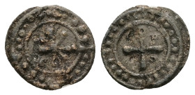 PB Medieval. Crusaders.(AD 13th century)
Obv: Eight-rayed star; a border of pellets within concentric circles of dots.
Rev: Cross; pellets in the qu...