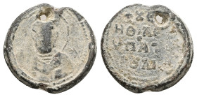 PB Byzantine seal of Leo Boulgaros? hypatos (AD 11th century)
Obv: Bust of St. Nicholas blessing and holding book. Vertical inscription: [Ὁ ἅγιος Νικ...