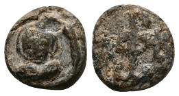 PB Byzantine seal of Nikephoros (AD 6th-7th centuries)
Obv: Bust of the Mother of Godorans.
Rev: A cruciform monogram: Νικιφώρου.
Translation: (Sea...