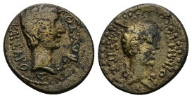 Kings of Thrace, Rhoemetalkes I, circa 11 BC-AD 12. AE. 3.92 g. 20.41 mm.
Obv: ΚΑΙΣΑΡΟΣ ΣΕΒΑΣΤΟΥ. Bare head of Augustus, right.
Rev: ΒΑΣΙΛΕΩΣ ΡΟΙΜΗΤΑΛ...