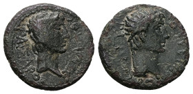 Kings of Thrace, Rhoemetalkes I, circa 11 BC-AD 12. AE. 4.71 g. 19.88 mm.
Obv: ΚΑΙΣΑΡΟΣ ΣΕΒΑΣΤΟΥ. Bare head of Augustus, right.
Rev: ΒΑΣΙΛΕΩΣ ΡΟΙΜΗΤΑΛ...
