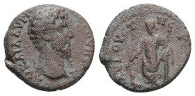 Thrace, Augusta Traiana. Lucius Verus, AD 161–169. AE. 3.62 g. 18.50 mm. Marcus and Verus, co-emperors.
Obv: ΑV ΚΑΙ Λ ΑVΡΗΛΙΟϹ ΟVΗΡΟϹ. Bare head of Lu...