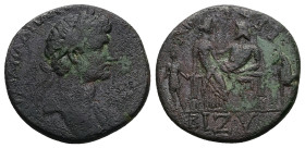 Thrace, Bizya. Hadrian, AD 117-138. AE. 8.87 g. 24.69 mm.
Obv: ΑΥΤΟ ΤΡΑΙΑΝ ΑΔΡΙΑΝΟϹ ΚΑΙ ϹΕΒ. Laureate head of Hadrian, right with drapery on left shou...