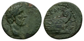 Thrace, Coela. Antoninus Pius, AD 138–161. AE. 3.48 g. 18.72 mm.
Obv: Legend illegible. Laureate head of Antoninus Pius, r.
Rev: AEL [… CO]ELANO. Prow...