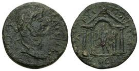 Thrace, Coela. Gallienus, AD 253-268. AE. 9.43 g. 24.93 mm.
Obv: IMP GALLIHN. Laureate head right.
Rev: AEL MVNICIP COLL. Tetrastyle temple containing...