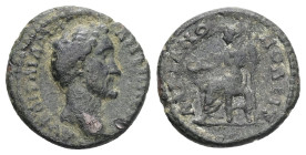 Thrace, Hadrianopolis. Antoninus Pius, AD 138-161. AE. 4.03 g. 18.41 mm.
Obv: ΑV ΚΑΙ Τ ΑΙ ΑΔΡΙ ΑΝΤΩΝΕΙΝ. Bare head of Antoninus Pius, right.
Rev: ΑΔΡΙ...