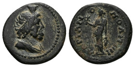 Thrace, Hadianopolis. Pseudo-autonomous, Uncertain date. AE. 3.46 g. 19.14 mm.
Obv: Draped bust of Sarapis wearing kalathos, right.
Rev: ΑΔΡΙΑΝΟΠΟΛΙ...