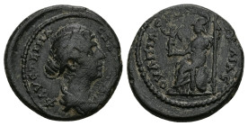 Thrace, Pautalia. Faustina II, AD 161-176. AE. 7.13 g. 22.47 mm.
Obv: ΦΑVϹΤΕΙΝΑ ϹΕΒΑϹΤΗ. Draped bust of Faustina II, right.
Rev: ΟVΛΠΙΑϹ ΠΑVΤΑΛΙΑϹ. At...