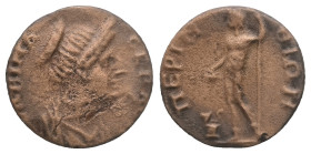 Thrace, Perinthus. Sabina, AD 117-138. AE. 3.84 g. 18.38 mm.
Obv: ϹΑΒΙΝΑ ϹΕΒΑϹΤΗ. Draped bust of Sabina, right.
Rev: ΠΕΡΙΝΘΙΩΝ. Dionysus standing left...