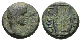 Thrace, Sestus. Caligula, AD 37-41. AE. 4.14 g. 16.73 mm.
Obv: ΓΑΙΟΣ ΚΑΙΣΑΡ. Bare head of Caligula, right.
Rev: ϹΗϹΤΙΩΝ. Lyre.
Ref: RPC 1742; BMC 14.
...