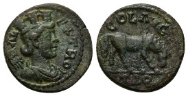 Troas,Alexandria. Pseudo-autonomous, Time of Gallienus (AD 260-268). AE, As. 5.47 g. 20.48 mm.
Obv: CO ALEX TRO. Draped bust of Tyche, right; behind h...