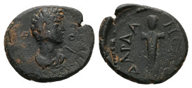 Troas, Dardanus. Gaius Caesar? c. 31 BC–AD 14. AE. 2.92 g. 13.07 mm. Reign of Augustus?
Obv: […]IO[…]. Bare head of Gaius Caesar?, r.
Rev: ΔΑΡΔΑΝƐ. ...