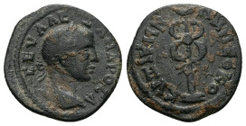 Mysia, Kyzikos. Severus Alexander, AD 222-235. AE. 4.15 g. 22.32 mm.
Obv: ⳞΕΥ ΑΛΕΞΑΝΔΡΟⳞ. Laureate head of Severus Alexander, right.
Rev: ΚΥΖΙΚΗΝΩΝ ΝƐ...