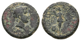 Ionia, Smyrna. Nero Caesar, c.AD 50/4. AE. 3.91 g. 16.59 mm. Reign of Claudius. Magistrates, Eikadios and Philistos.
Obv: ΖΜΥ. Draped head of Nero (?...